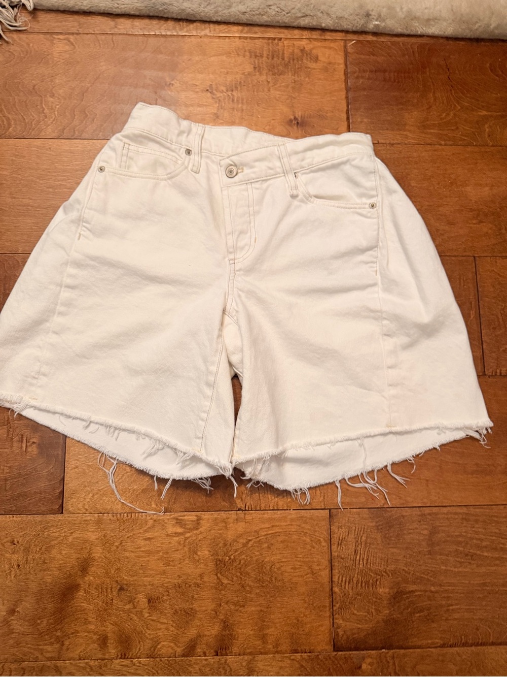 We The Free Off-White High-Rise Frayed Hem Denim Shorts
